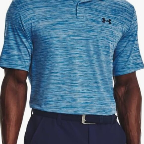 Under Armour Mens Medium - Loose Fit - Heat Gear -Polo Golf Shirt Heathered Blue - Picture 7 of 8